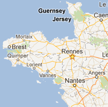 Emplacement de Rennes sur une carte.